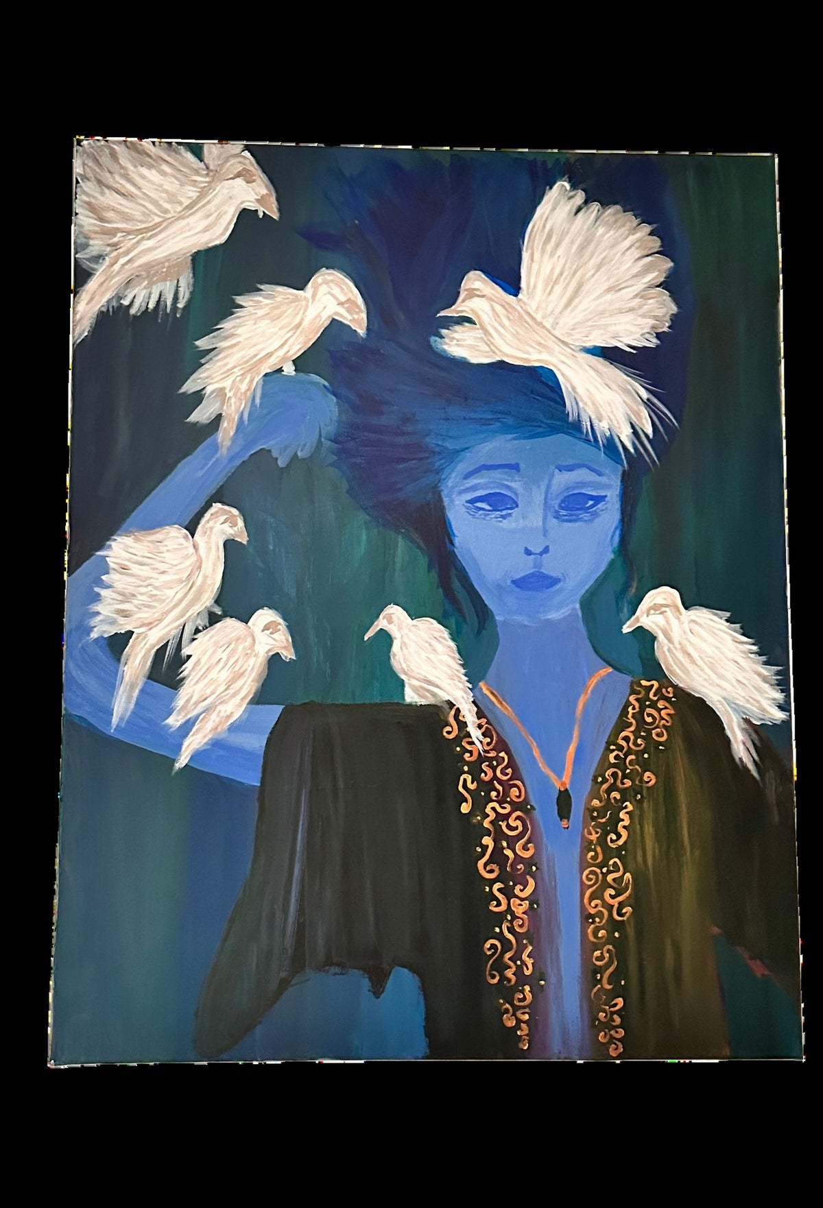 Crown of Doves — original painting of doves gathered in soft repeated marks over layered washes, cotton canvas