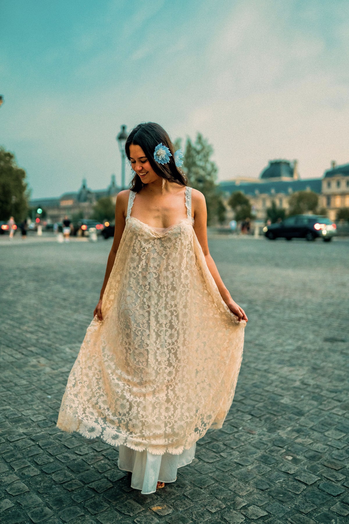 The Juliette Lace Dress — detail of vintage mantilla lace pattern