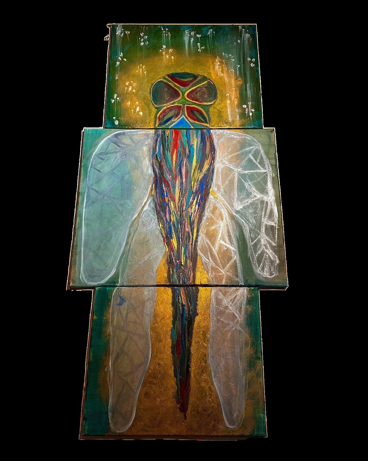 The Guardian of Light — original triptych painting across three canvases
